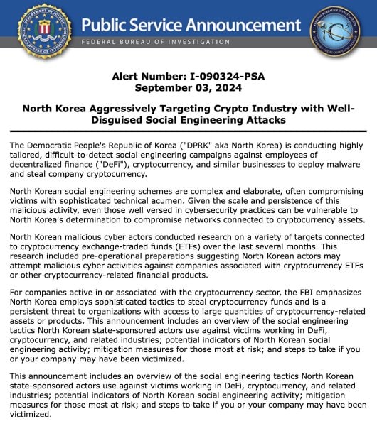 FBI Warns of North Korean Hackers Targeting U.S. Bitcoin And Crypto ETFs 1 FBI, 미국 비트코인 및 암호화폐 ETF를 노리는 북한 해커들에 대한 경고 발령 2