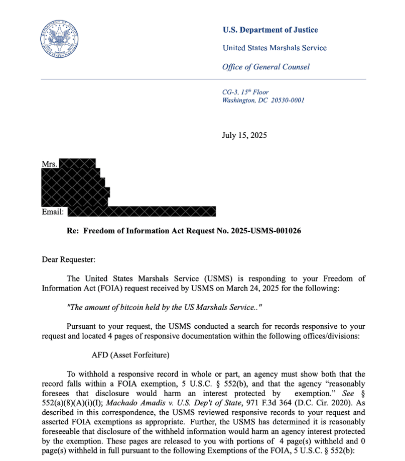 FOIA 요청은 US 마샬 서비스가 거의 29,000 BTC를 보유하고 있음을 밝혀냈습니다. 1 FOIA 요청으로 밝혀진 미국 마샬 서비스가 거의 29,000 BTC를 보유하고 있으며, 그 가치는 34억 4천만 달러에 달합니다. 2