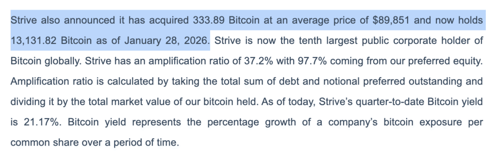 Strive ($ASST) Uses SATA Shares to Pay Off Bulk of Semler Debt, Adds Bitcoin to Balance Sheet 1 Strive ($ASST)는 SATA 주식을 사용하여 Semler 부채의 대부분을 상환하고, 재무제표에 비트코인을 추가합니다. 2